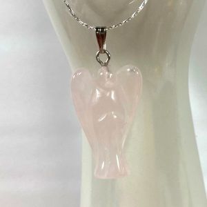 Rose Quartz Angel Pendant Silver Necklace